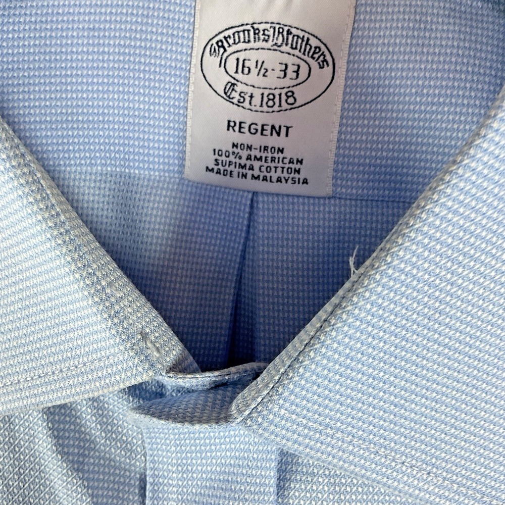 Brooks Brothers Regent Men's 16.5 x 33 Button Down Shirt Light Blue 100% Cotton - Picture 8 of 8